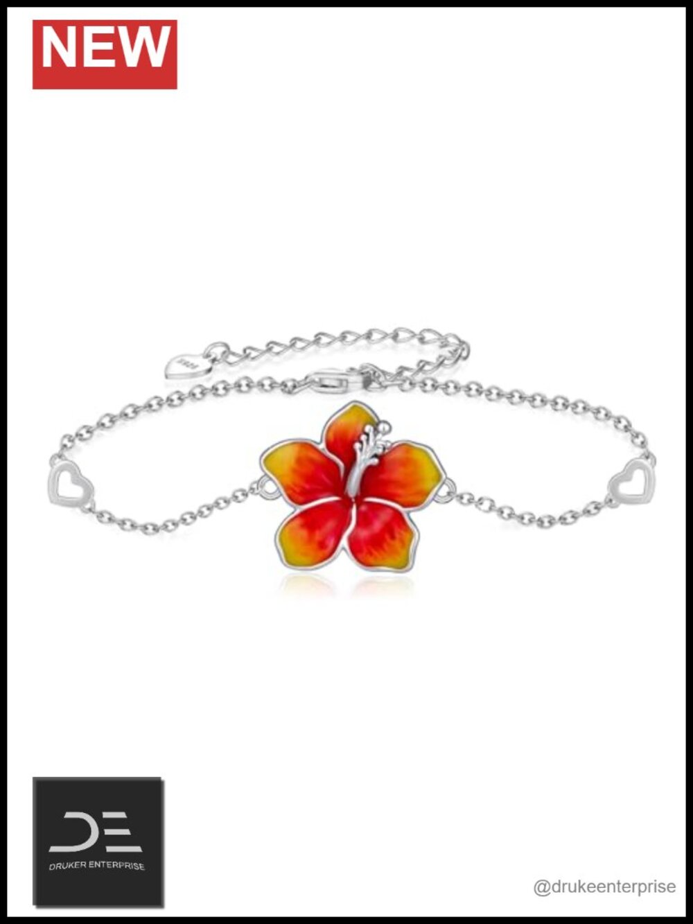 925 Sterling Silver Hibiscus Flower Bracelet, Hawaiian Jewelry Gift for Women,